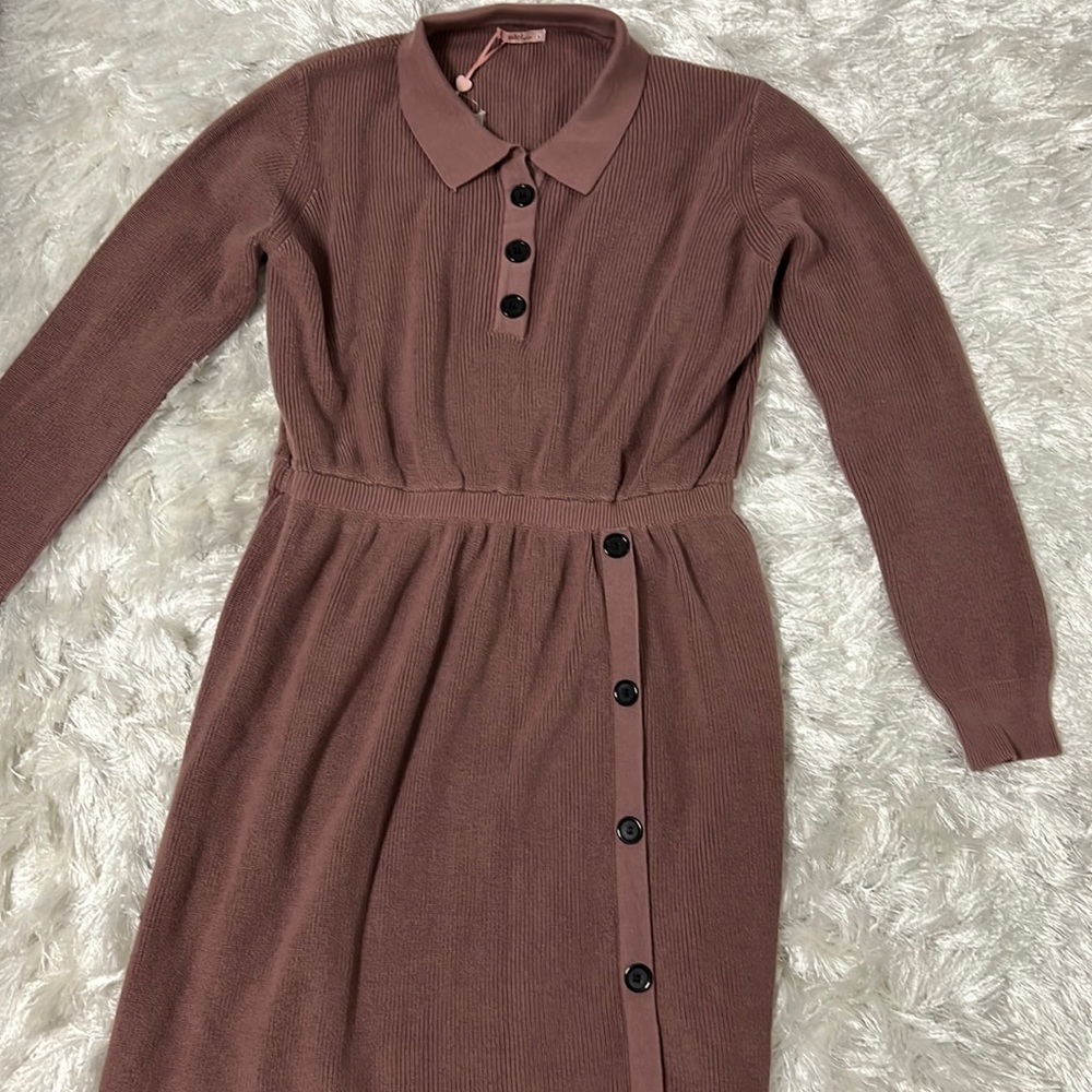 UDEL NY Dusty Rose Knit sweater dress with buttons